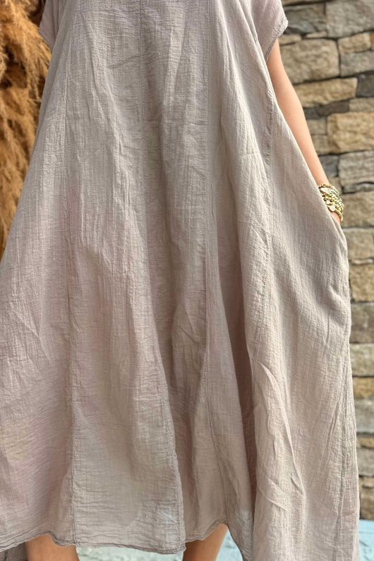 Made in Italy Sa Caleta Cotton Cap Sleeve Pocket Midaxi Dress Mocha